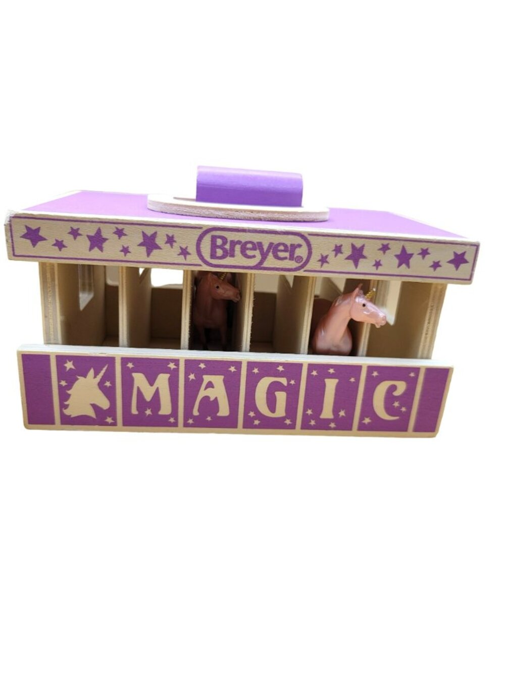 Breyer Magic Wooden Horse Carrier and 2 Unicorns Purple Pink Girls Toy  Jj3642 - Picture 4 of 7